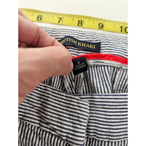 British Khaki size 8 seer sucker navy white stripes ankle Cropped pants EUC * - Picture 5 of 8